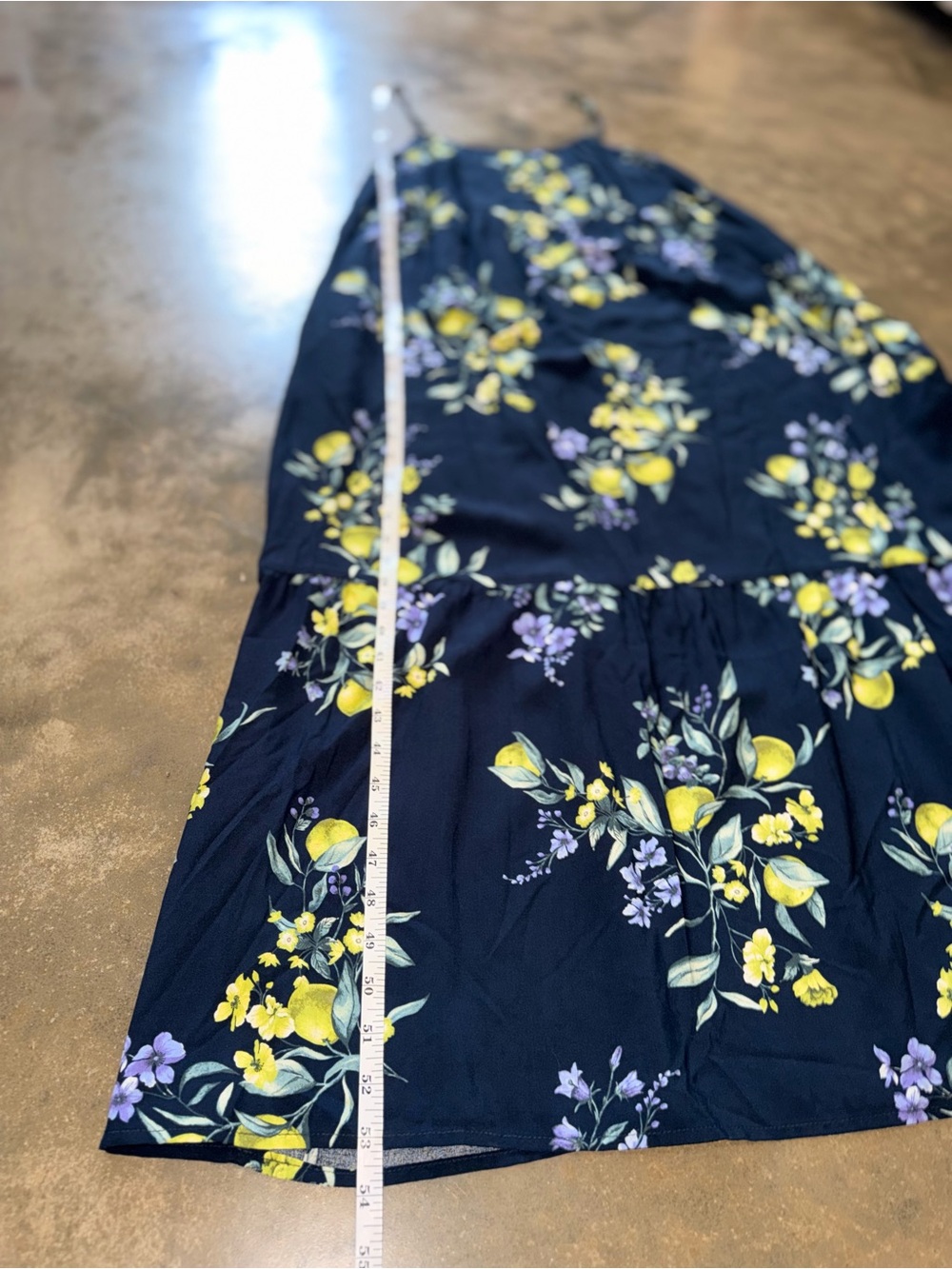 Time and Tru Navy Lemon Floral Adjustable Strap Midi Dress L Rayon - Picture 7 of 12
